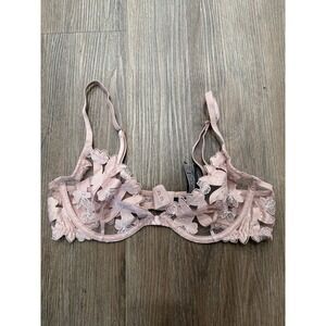 Victoria's Secret Unlined Plunge Bra Sz 34B Pink‎ Floral Mesh Embroidered